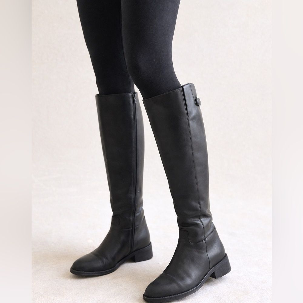 Emanuele Crasto Tall Black Leather Riding Boots Made in Italy EU 39 US 8